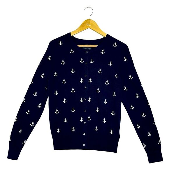 TOMMY HILFIGER 100% Pima Cotton Navy Anchor Button Front Cardigan Size Medium - Picture 1 of 9